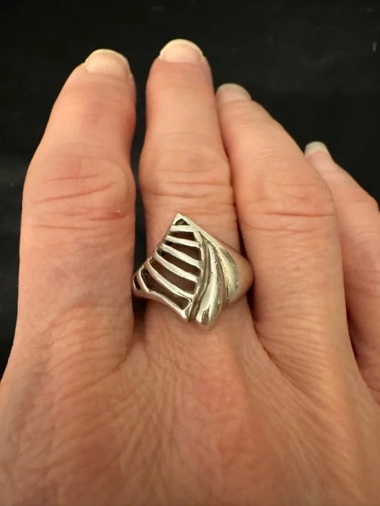 Sterling Silver Sculptural Cutout Ring Size 7 - Modernist Dome Openwork 925 - Picture 7 of 7